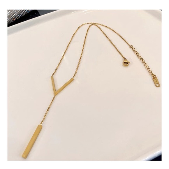 Lariat V Gold Plated Women's Fashion Necklace Dainty Layering - Picture 3 of 7